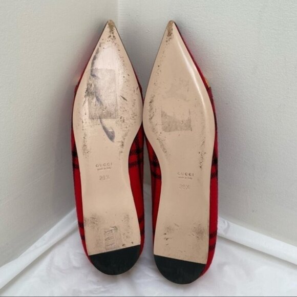 GUCCI Horsebit Check-Wool Point-Toe‎ Ballet Flats Women Size 8.5 - Picture 11 of 12